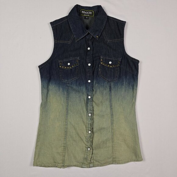 MMXIII Womens‎ Extra Small Ombre Blue Green Denim Top Cowgirl Country Y2K Boho - Picture 3 of 10